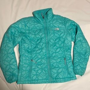 The North Face lightweight misty jade puffer coat
